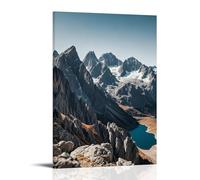 ZLLJXFZZ Decorazione artistica da parete, motivo: una catena montuosa robusta con cime innevate, laghi alpini e cielo blu chiaro, decorazione artistica da appendere, 60 x 90 cm