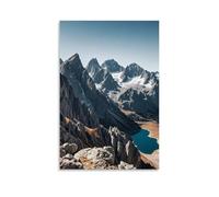 ZLLJXFZZ Decorazione artistica da parete, motivo: una catena montuosa robusta con cime innevate, laghi alpini e cielo blu chiaro, decorazione artistica da appendere, 30 x 45 cm