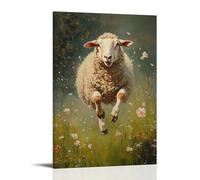 ZLLJXFZZ Dipinto a olio con animali - Una pecora che si ostacola attraverso un prato aperto con petali di fiori che volano decorazione artistica da parete moderna poster da appendere 60 x 90 cm