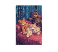 ZLLJXFZZ Pixel-art - Decorazione artistica da parete con gattini raggomitolati su un divano con codice binario e un orsacchiotto a tema cripto, decorazione moderna da appendere, 60 x 90 cm