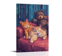 ZLLJXFZZ Pixel-art - Decorazione artistica da parete con gattini raggomitolati su un divano in codice binario con un orsacchiotto a tema cripto, decorazione moderna da appendere, 50 x 75 cm