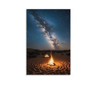 ZLLJXFZZ Poster artistico da appendere alla parete, motivo: cielo stellato su un deserto tranquillo, con una Via Lattea incandescente e un piccolo falò sotto, decorazione artistica da appendere, 50 x