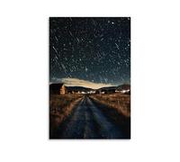ZLLJXFZZ Poster artistico da appendere con immagine poetica di stelle cadenti su un villaggio tranquillo, decorazione moderna, 30 x 45 cm