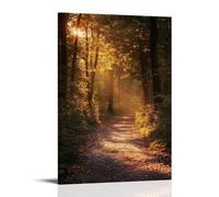 ZLLJXFZZ Poster artistico da appendere con sentiero nella foresta con luce solare dorata che filtra gli alberi, realismo poetico, decorazione moderna da appendere, 40 x 60 cm