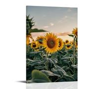 ZLLJXFZZ Poster artistico da appendere con tramonto estivo su un campo di girasoli, con calda luce dorata e lunghe ombre, decorazione artistica da parete, 40 x 60 cm