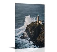 ZLLJXFZZ Poster artistico da appendere con un paesaggio costiero robusto con onde che si infrangono, scogliere rocciose e un faro in piedi contro la parete, decorazione moderna da appendere, 60 x 90