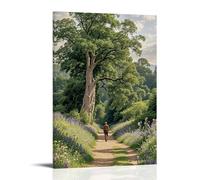 ZLLJXFZZ Poster artistico da appendere con un paesaggio romantico del secolo scorso con un viaggiatore solitario su una strada sterrata, circondato da fiori di campo, decorazione moderna da appendere