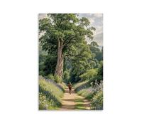ZLLJXFZZ Poster artistico da appendere con un paesaggio romantico del secolo scorso con un viaggiatore solitario su una strada sterrata, circondato da fiori di campo, decorazione moderna da appendere