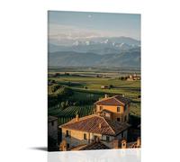 ZLLJXFZZ Poster artistico da appendere con un piccolo villaggio italiano con tetti in terracotta, vigneti e una catena montuosa lontana, decorazione moderna da appendere, 60 x 90 cm