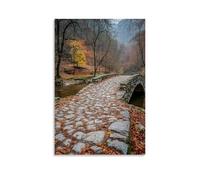 ZLLJXFZZ Poster artistico da appendere con un ponte di pietra su un fiume tranquillo in autunno, decorazione moderna da appendere, 40 x 60 cm