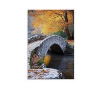 ZLLJXFZZ Poster artistico da appendere con un ponte di pietra su un fiume tranquillo in autunno, decorazione moderna da appendere, 50 x 75 cm