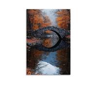 ZLLJXFZZ Poster artistico da appendere con un ponte di pietra su un fiume tranquillo in autunno, decorazione moderna da appendere, 60 x 90 cm