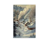 ZLLJXFZZ Poster artistico da appendere con un villaggio coperto di neve e fumo che sale dai camini, atmosfera invernale, decorazione moderna da appendere, 20 x 30 cm