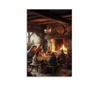 ZLLJXFZZ Poster artistico da appendere con una famiglia riunita intorno a un camino in una casa rustica europea, decorazione moderna da appendere, 60 x 90 cm
