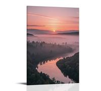 ZLLJXFZZ Poster artistico da appendere con un'alba su una valle nebbiosa, con sfumature rosa e arancione che riflettono un fiume calmo, decorazione moderna da appendere, 20 x 30 cm