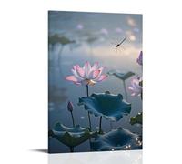 ZLLJXFZZ Poster artistico da appendere con uno stagno tranquillo con fiori di loto, libellule e una nebbia morbida che si alza nella luce del mattino, decorazione moderna da appendere, 20 x 30 cm