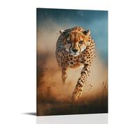 ZLLJXFZZ Poster artistico da parete con animali prati, ghepardo che corre sulla polvere, decorazione moderna da appendere, 50 x 75 cm