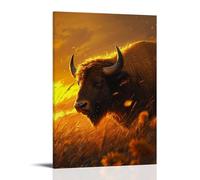 ZLLJXFZZ Poster artistico da parete con bufalo americano nella prateria, realismo della fauna selvatica con luce dorata, decorazione moderna da appendere, 20 x 30 cm
