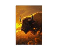 ZLLJXFZZ Poster artistico da parete con bufalo americano nella prateria, realismo della fauna selvatica con luce dorata, decorazione moderna da appendere, 20 x 30 cm