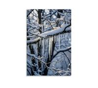 ZLLJXFZZ Poster artistico da parete, decorazione moderna da appendere a rami di albero e una morbida coperta di neve, motivo: mattina invernale gelida con ghiaccioli, 60 x 90 cm