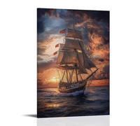 ZLLJXFZZ Poster artistico da parete, decorazione moderna da appendere, motivo: una nave del XIX secolo che lascia il porto, bandiere che sventolano nel vento, 50 x 75 cm