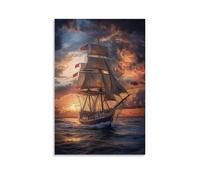 ZLLJXFZZ Poster artistico da parete, decorazione moderna da appendere, motivo: una nave del XIX secolo che lascia il porto, bandiere che sventolano nel vento, 60 x 90 cm