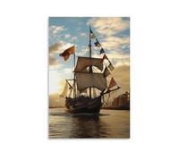 ZLLJXFZZ Poster artistico da parete, decorazione moderna da appendere, motivo: una nave del XIX secolo che lascia il porto, bandiere che sventolano nel vento, 40 x 60 cm