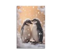 ZLLJXFZZ Poster con animali con due pinguini sulla cima di una collina innevata, decorazione artistica da parete, decorazione moderna, poster artistico da appendere, 60 x 90 cm