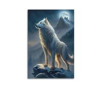 ZLLJXFZZ Poster con animali, decorazione da parete, motivo: lupi bianchi, notti in montagna, decorazione moderna da appendere, 30 x 45 cm