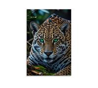 ZLLJXFZZ Poster con animali della giungla, Jaguar con occhi di smeraldo che si illuminano, decorazione artistica da parete moderna, poster artistico da appendere, 20 x 30 cm