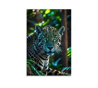 ZLLJXFZZ Poster con animali della giungla, Jaguar con occhi di smeraldo che si illuminano, decorazione artistica da parete moderna, poster artistico da appendere, 20 x 30 cm