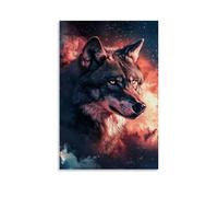 ZLLJXFZZ Poster con animali galattici, lupo che viaggia nello spazio, decorazione moderna da appendere, poster artistico da appendere, 40 x 60 cm