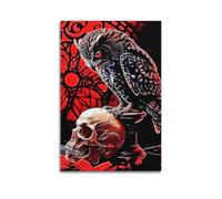 ZLLJXFZZ Poster con animali, gufo su ossa umane nel buio della notte, decorazione artistica da parete, poster artistico da appendere, 50 x 75 cm