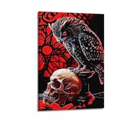 ZLLJXFZZ Poster con animali, gufo su ossa umane nel buio della notte, decorazione artistica da parete, poster artistico da appendere, 40 x 60 cm