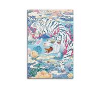 ZLLJXFZZ Poster con animali, tigre bianca che vaga tra le montagne e le foreste, decorazione artistica da parete, decorazione moderna da appendere, 30 x 45 cm