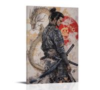 ZLLJXFZZ Poster con motivo samurai, drago, spada, decorazione moderna da appendere, 50 x 75 cm