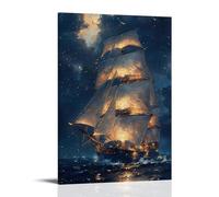 ZLLJXFZZ Poster con paesaggio che mostra il veliero sotto la pioggia di notte, decorazione artistica da parete, decorazione moderna, poster artistico da appendere, 50 x 75 cm