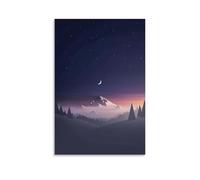 ZLLJXFZZ Poster con paesaggio che mostra una linea di alberi e una catena montuosa lontana sotto i cieli illuminati di luna, decorazione artistica da parete, decorazione moderna da appendere, 30 x 45