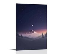 ZLLJXFZZ Poster con paesaggio che mostra una linea di alberi e una catena montuosa lontana sotto i cieli illuminati di luna, decorazione artistica da parete, decorazione moderna da appendere, 30 x 45