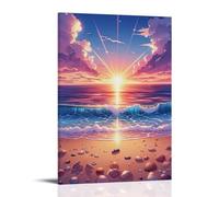 ZLLJXFZZ Poster con paesaggio con conchiglie, acqua e sole in un oceano calmo, decorazione artistica da parete, decorazione moderna da appendere, 50 x 75 cm