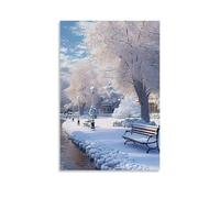 ZLLJXFZZ Poster con paesaggio con un bellissimo parco in inverno con panchine, decorazione artistica da parete, decorazione moderna da appendere, 40 x 60 cm