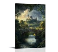 ZLLJXFZZ Poster con paesaggio con un grande castello medievale arroccato sulla cima di una montagna vicino all'acqua, decorazione artistica da parete, poster artistico da appendere, 20 x 30 cm