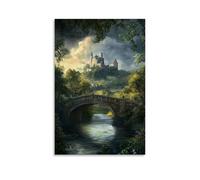 ZLLJXFZZ Poster con paesaggio con un grande castello medievale arroccato sulla cima di una montagna vicino all'acqua, decorazione artistica da parete, poster artistico da appendere, 30 x 45 cm