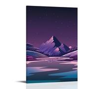 ZLLJXFZZ Poster con paesaggio con un lago di montagna e montagne coperte di neve di notte, decorazione artistica da parete, decorazione moderna da appendere, 30 x 45 cm