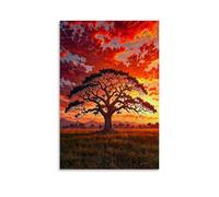 ZLLJXFZZ Poster con paesaggio con un uomo solitario in piedi sotto un enorme albero al tramonto, decorazione artistica da parete, decorazione moderna da appendere, 30 x 45 cm