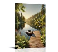 ZLLJXFZZ Poster con paesaggio con una piccola canoa legata a un molo su un trans pacifico, decorazione artistica da parete, decorazione moderna da appendere, 60 x 90 cm