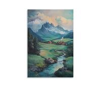 ZLLJXFZZ Poster con paesaggio con una valle collinare con tre cabine nella parte anteriore, decorazione moderna da appendere, 30 x 45 cm