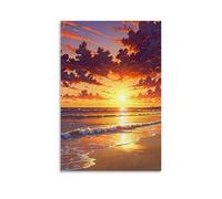 ZLLJXFZZ Poster con paesaggio con un'alba sulla spiaggia e che vola sull'acqua, decorazione artistica da parete, decorazione moderna da appendere, 50 x 75 cm