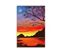 ZLLJXFZZ Poster con paesaggio con uomo seduto sulla panchina accanto al fiume al tramonto, decorazione artistica da parete, decorazione moderna da appendere, 50 x 75 cm
