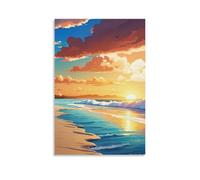 ZLLJXFZZ Poster con paesaggio del sole che tramonta su un oceano e spiaggia, decorazione artistica da parete, decorazione moderna da appendere, 30 x 45 cm